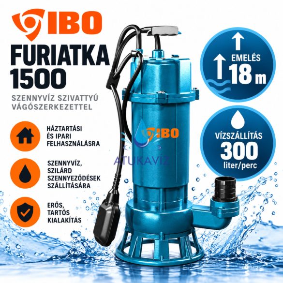 IBO Furiatka 1500 W vágószerkezetes szennyvízszivattyú – 1500 W, 300 l/perc, 18 m