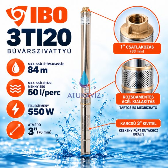 IBO 3TI20 búvárszivattyú – 550 W, 82 m, 50 l/perc