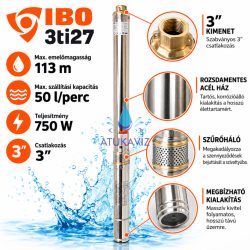  IBO 3Ti 27 mélykúti búvárszivattyú – 750 W, 110 m, 50 l/perc