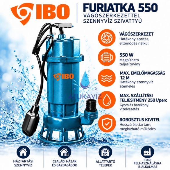 IBO Furiatka 550 vágószerkezetes szennyvízszivattyú – 550 W, 250 l/perc, 230 V