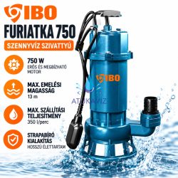 IBO FURIATKA 750 vágószerkezetes szennyvízszivattyú – 750 W, 350 l/perc, 13 m, úszókapcsolóval