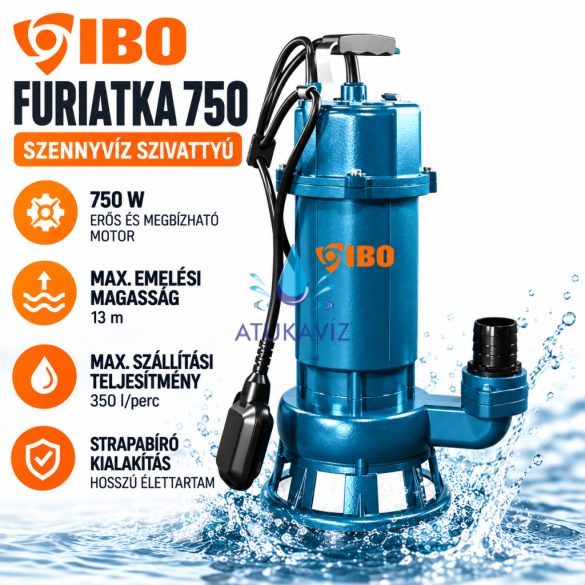 IBO FURIATKA 750 vágószerkezetes szennyvízszivattyú – 750 W, 350 l/perc, 13 m, úszókapcsolóval