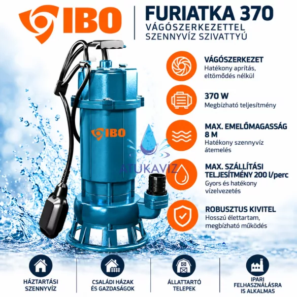 IBO Furiatka 370 W darálós szennyvízszivattyú vágószerkezettel – 200 l/perc, 8 m, 230 V